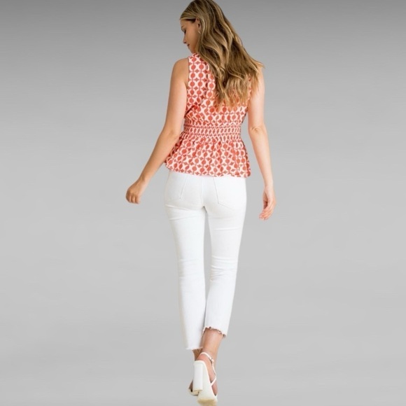 THML Anthro Stylish chic red chiffon Smocked Neck waist sleeveless Peplum Top - Picture 4 of 8